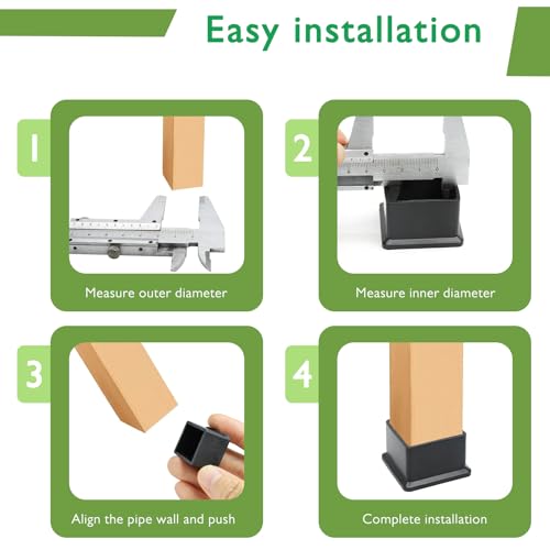 EASYEAH 1-1/4" (32mm) Square Chair Leg Floor Protectors, Black Rubber Chair Leg Caps, Non-Slip Patio Furniture Feet Cap, PVC Chair Feet Covers for Hardwood Floors, Tables & Patio Furniture, 12pcs - size: 1-1/4" x 1-1/4"