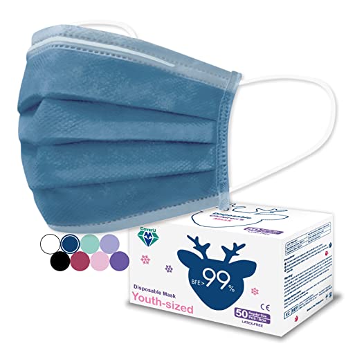 Medtecs Kids Face Mask Disposable - 2 Sizes Option (Child/Youth) 50 PCs - Comfy 3-Ply Breathable Children Masks, The Better Choice - Youth | Cobalt Blue - color: 08. Cobalt Blue, size: Youth - 50 PC