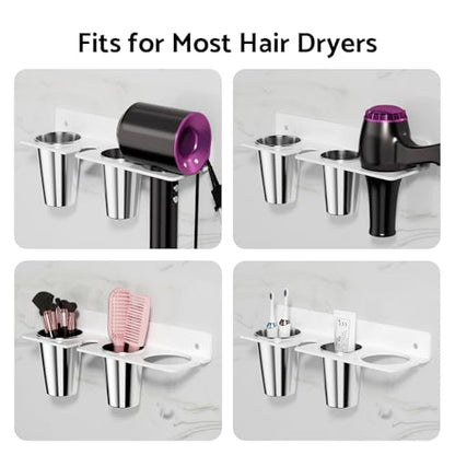 HIIMIEI Hair Tool Organizer Wall Mount, White Acrylic Hot Tool Holder with 2Cups, Bathroom Hair Styling Accessories Storage Organizer for Flat Iron, Blow Dryer, Curling Wand
