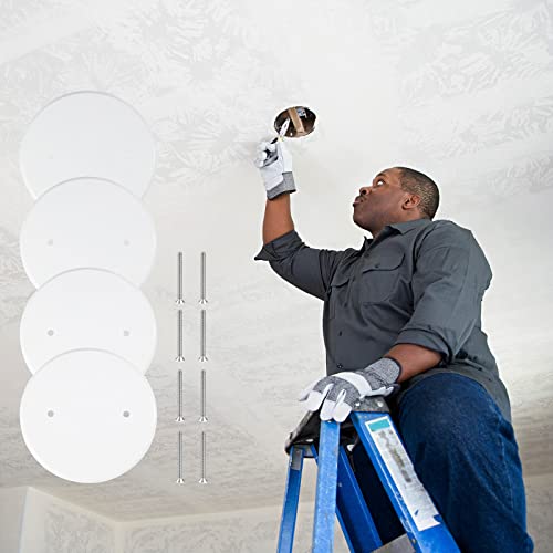 4 Packs 5 Inch Ceiling Cover Plate Metal Flat Round Electrical Cover Blank Circle Wall Plate with Screws Ceiling Fan Switch Cap, Holes Are Spaced 2.75 Inch, White (For 3-1/2 inch Electrical Box) - size: 5-inch,For 3-1/2 inch Electrical Box
