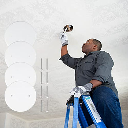 4 Packs 5 Inch Ceiling Cover Plate Metal Flat Round Electrical Cover Blank Circle Wall Plate with Screws Ceiling Fan Switch Cap, Holes Are Spaced 2.75 Inch, White (For 3-1/2 inch Electrical Box) - size: 5-inch,For 3-1/2 inch Electrical Box