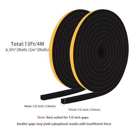 Window Insulation Weather Stripping, High Density Insulation Tape for Door, Soundproof Weatherproof Door Weather Stripping, Adhesive Foam Gasket Tape, Anti-Vibration(1/2 in x 1/2 in x 13Ft) - size: 1/2 In x 1/2 In x 13Ft