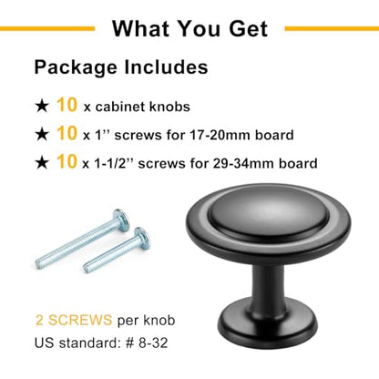 Matte Black Cabinet Knobs Black Drawer Knobs, 10 Pack 1-1/4 Inch, 8222 Round Single Hole Cabinet Pulls for Kitchen Cabinets Drawers Bedroom Dresser Cupboard Bathroom Vanity - color: Matte Black, size: 1-1/4 Inches, style: 10 Pack Round Knob