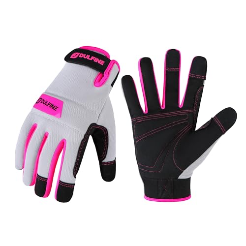 DULFINE Work Gloves for Women,Flexible Breathable Fit-Padded Knuckles & Palm,Touch Screen,Ideal for Gardening Yardwork Warehouse - color: Pink, size: Small