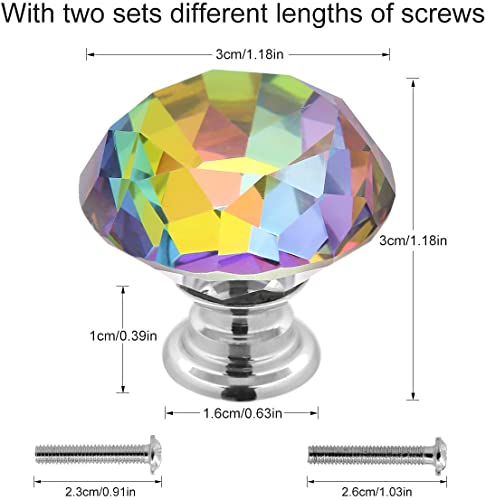 Akstore 10 Pcs Crystal Glass Cabinet Knobs 30mm Diamond Shape Drawer Kitchen Cabinets Dresser Cupboard Wardrobe Pulls Handles (Colorful) - color: Colorful