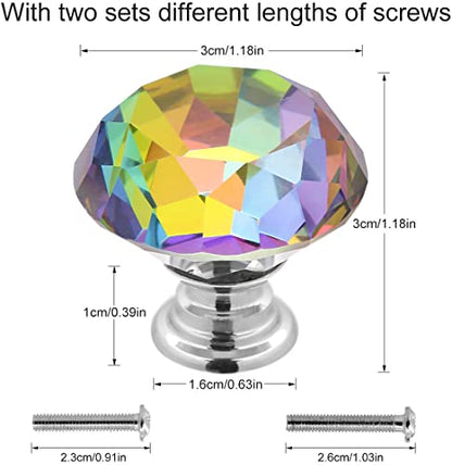 Akstore 10 Pcs Crystal Glass Cabinet Knobs 30mm Diamond Shape Drawer Kitchen Cabinets Dresser Cupboard Wardrobe Pulls Handles (Colorful) - color: Colorful