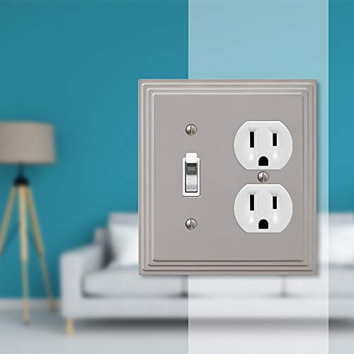 Amerelle Steps Single Toggle/Single Duplex Cast Metal Wallplate in Satin Nickel - color: Satin Nickel, size: 1 Toggle / 1 Duplex