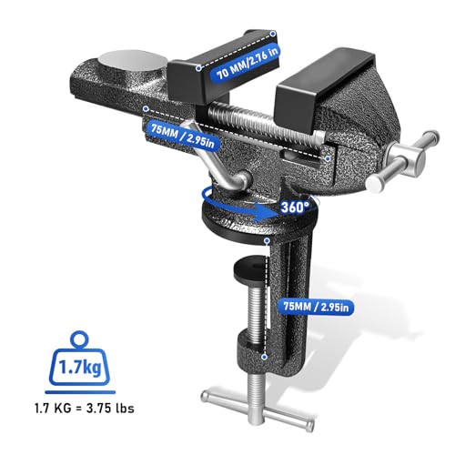 2.7 In Portable Bench Vise, 360° Swivel Base Clamp-On Table Vise – Multi-Purpose Tool for Golf Grip Kit, Woodworking, Crafting, Model Making, Metalworking & DIY - size: 2.7 in