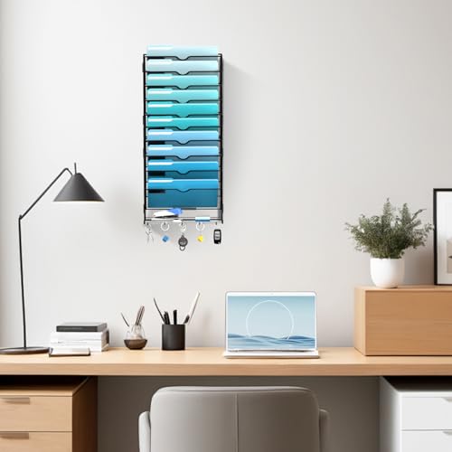 11 Tier Wall File Organizer - Hanging File Organizer with 5 Hooks, Mail Holder Wall Mounted for Papers, Folders, Magazines, Bills, Office&School Organization, Black - size: 11 Tier-Black