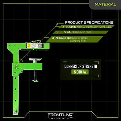 Frontline Fall Protection ROP16 Parapet Adjustable Non-Penetrating Anchor | Lightweight and Portable | Fast and Easy Set-up |High Strength ASTM Rated Steel | OSHA and ANSI Complaint