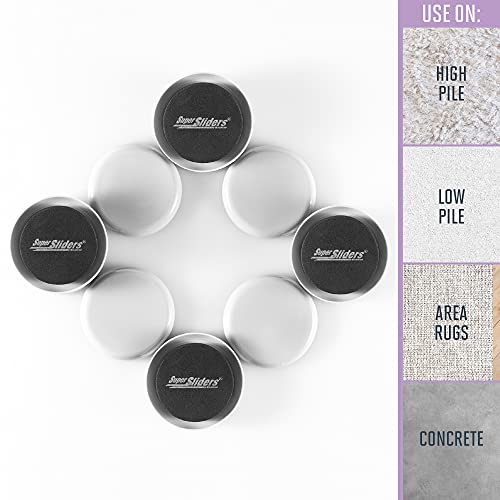 Super Sliders 2 1/2" Round Reusable Furniture Sliders- Easily Move Small to Medium Sized Items Across Carpet 8 Pack Gray