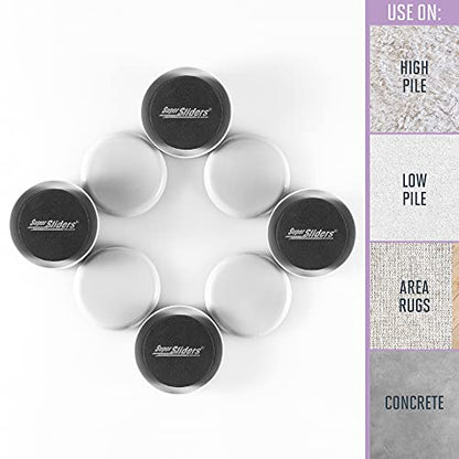 Super Sliders 2 1/2" Round Reusable Furniture Sliders- Easily Move Small to Medium Sized Items Across Carpet 8 Pack Gray