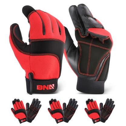 DNA MOTORING 4pair Multi-Purpose Utility Machanic Gloves, Flexible Breathable Performance Padded Knuckles Palm Work Gloves, Red/Black, TOOLS-00586 - color: Red-4pair