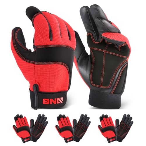 DNA MOTORING 4pair Multi-Purpose Utility Machanic Gloves, Flexible Breathable Performance Padded Knuckles Palm Work Gloves, Red/Black, TOOLS-00586 - color: Red-4pair