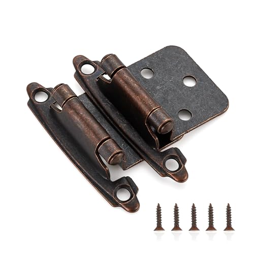 Ravinte 60 Pack (30 Pairs) 1/2 inch Overlay Cabinet Hinges, Self-Closing Semi-Concealed Face Mount, Antique Copper Decorative Hardware with Door Bumpers for Kitchen & Cupboard Doors - color: Antique Copper
