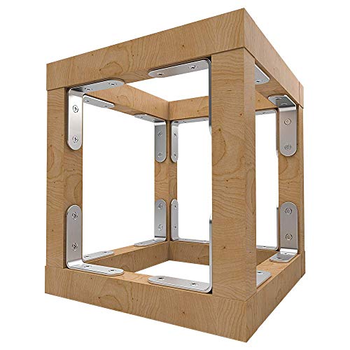 LuckIn 20 Pcs L Bracket Stainless Steel Corner Brace Sets, 90 Degree Right Angle Shelf Brackets with Screws for Wood Furniture, Chairs, Table, 50mm x 50mm, Silver, 2 Inch