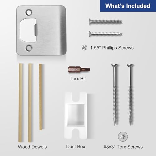 Extended Strike Plate 2-1/4" x 2-1/4", Satin Nickel, Heavy Duty Version with Reinforced Torx/Star Screws & Bit, Extender Lip Latch Striker for Exterior/Interior Door (1 Pack) - size: 2-1/4" Width (1 Pack)