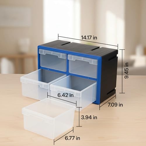 NORTHSKY 9-Bin Small Parts Cabinet, Stackable, Blue, 14.17 × 7.09 × 9.45 in 9 * Blue (4 Drawer & Clear) - size: 4 Drawer