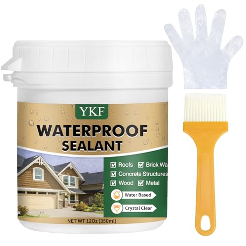 YKF Transparent Waterproof Sealant 12 Oz, Clear Water-Based Leak Repair Coating for Roof, Wall, Bathroom, Shower, Kitchen, Concrete, Wood, Metal, Indoor & Outdoor - style: Crystal Clear 12 OZ