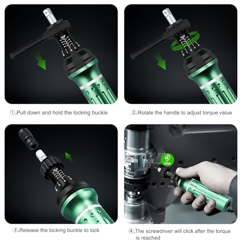 Torque Screwdriver 10-80 in.lb, Torque Screwdriver Set with 1/4" Elastic Bit Holder, 1/4" Bit Adapter, Flat, Hex, Torx and Philips Bits, Suitable for Gunsmithing, DIY, Bicycle Maintenance - size: 10-80 in-lb torque screwdriver set