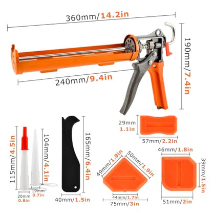 Caulk Gun and Caulk Scraper Kit, Caulking Gun with Caul-k Remover Tool, Sealant Finishing Tool Grout Scraper for Caulking/Filling/Sealing(COLOR:Orange)