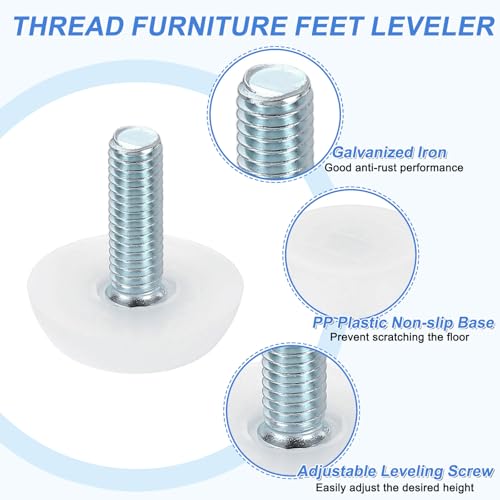 uxcell 24Pcs M6 Thread Furniture Feet Levelers, 23x18mm Adjustable Leveling Table Feet, Screw on Furniture Glide Leveling for Chair Stool Legs, White - color: White, size: M6 x 23 x 18mm