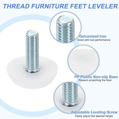 uxcell 24Pcs M6 Thread Furniture Feet Levelers, 23x18mm Adjustable Leveling Table Feet, Screw on Furniture Glide Leveling for Chair Stool Legs, White - color: White, size: M6 x 23 x 18mm
