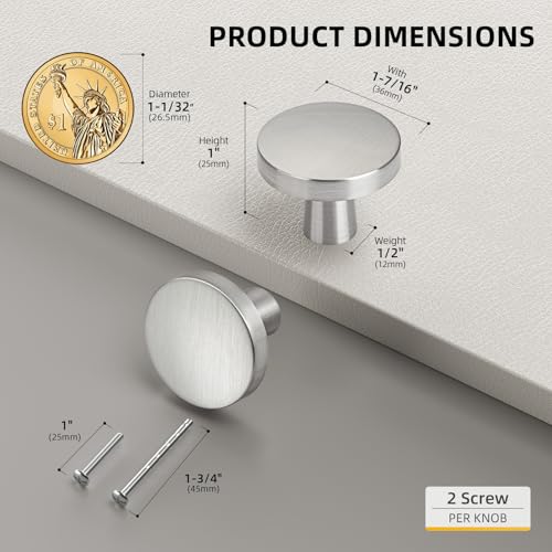 goldenwarm 30 Pack Brushed Nickel Cabinet Knobs for Kitchen Hardware Handles Round Drawer Knob for Closet Bifold Modern Cabinets Pulls,1.27 Inch - color: Brushed Nickel