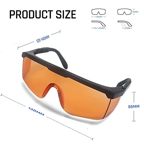 UV Light Safety Glasses Protection,UVC 400 Blue Light Blocking Protective Glasses Goggles,Ansi Z87 Adjustable Temples Eyewear, Shaded Shatterproof Scratch Resistant Safe Sunglasses with Case - color: Orange