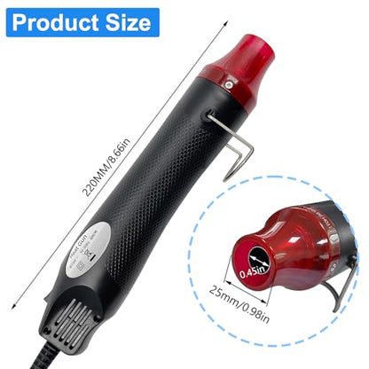 Mini Heat Gun, Portable Hot Air Gun Tool for DIY Crafts Heat Shrink Gun for Epoxy Resin, Embossing, Shrinking Wrapping Drying Paint Removing Stickers (Black) - color: Black