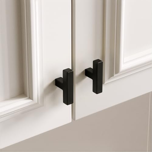 Goldenwarm 5 Pack Black Square T Bar Single Hole Knobs Cabinet Pull Drawer Handles Stainless Steel Modern Hardware for Kitchen and Bathroom Cabinets Cupboard Kitchen Cabinet Knobs - color: Matte Black, size: Single Hole