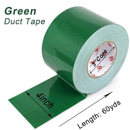 BOMEI PACK 4 Inches Green Duct Tape,Heavy Duty Wide Roll Duct Tape,4 Inch x 60 Yards,9 Mil Thick,Flexible,Waterproof and UV Resistant,Residue Free for Repairs,Industrial,Professional Use - color: Green