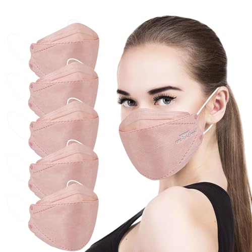 akgk KN95 Face Masks 50 Pack, 5-Ply Disposable Blush Pink Face Mask Against PM 2.5 Smoke and Dust - color: Z-50 Pack-blush Pink