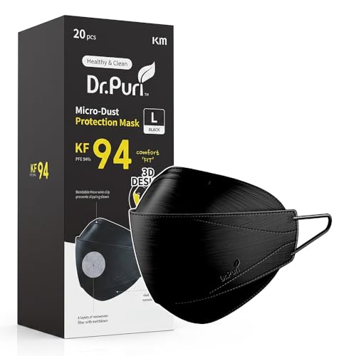 Dr.Puri [20 Pack] New Micro-Dust Protection Face Premium Mask (KF94) - color: Black