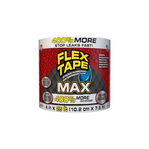 Flex Tape, MAX, Original Thick Flexible Rubberized Waterproof Tape - Seal and Patch Leaks, Works Underwater, Indoor Outdoor - Home RV Roof and Pool Repairs, White, 4 in x 25 ft, Pack of 1