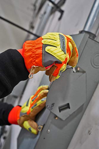 Ironclad Insulated Leather Cut A6; Winter Work Gloves, TPR Impact Protection, Machine Washable, High-Visibilty, (1 Pair), IEX-HVIP5-04-L - size: Large (Pack of 1)