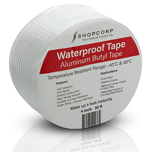 Waterproof Silver Aluminum Butyl Multi-Purpose Tape – Silver Heavy Duty High Heat Professional Foil for Sealing, Patching and Repairing Cracks in Tiles, Ducts and Metal (4 in x 30 ft, 1 Unit) - size: 4 in x 30 ft