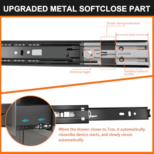 20 inch Drawer Slides 6 Pairs (12pcs) Soft Close 3 fold Full Extension Side Mount Cabinet Drawer Glides 20" Black Cabinet Rails for Dresser, Cabinet, Kitchen 100 LB Capacity - size: 20 Inch