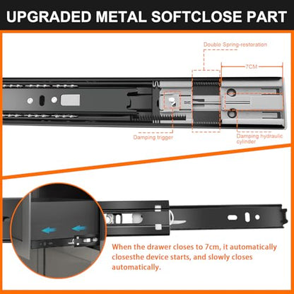 10 inch Drawer Slides 6 Pairs (12pcs) Soft Close 3 fold Full Extension Side Mount Cabinet Drawer Glides 10" Black Cabinet Rails for Dresser, Cabinet, Kitchen 100 LB Capacity - size: 10 Inch