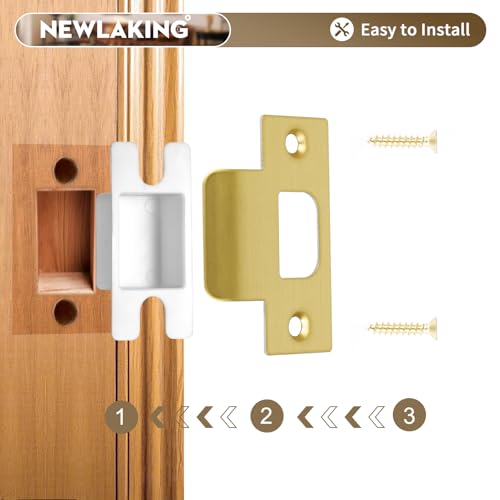 T-Shape Satin Brass Door Strike Plate for Door Frame Repair Kit, 2-1/8'' Hole Spacing, 1 Pack - color: Satin Brass