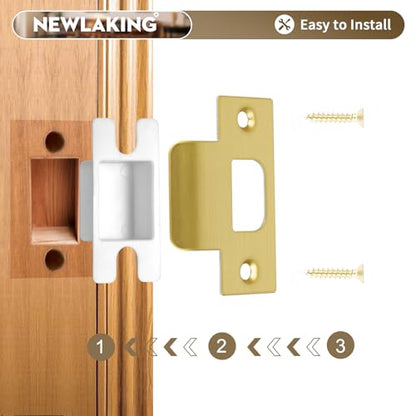 T-Shape Satin Brass Door Strike Plate for Door Frame Repair Kit, 2-1/8'' Hole Spacing, 1 Pack - color: Satin Brass
