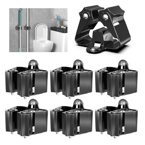 3-H Stainless Steel Broom Holder Wall Mount 6 Pack- Heavy Duty Mop Organizer, Wall Mounted Broom Storage with Secure Mounting for Kitchen Laundry Garage Bathroom (Space Saving) - color: Black, size: 6