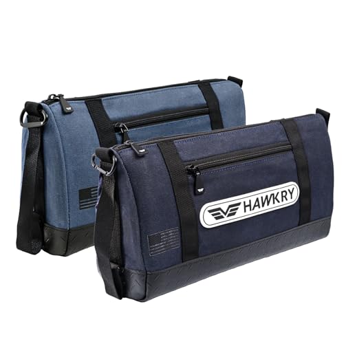 HAWKRY Heavy Duty Canvas Tool Bag Set of 2 – Waterproof Canvas Zipper Pouch, Garden Tool Bag, Construction Bags Heavy Duty, Small Zipper Pouch, Motorcycle Tool, Multipurpose Fishing Bag - color: Blue, White Blue