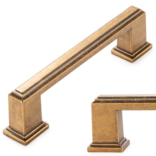 KOOFIZO 10 Pack 3-3/4 Inch Antique Brass Kitchen Cabinet Pulls Vintage Brass Cabinet Handles Brass Cabinet Hardware for Kitchen Cabinets P02 Drawer Dresser Cupboard Bedroom - color: Antique Brass, size: 3-3/4" CC - 10pcs
