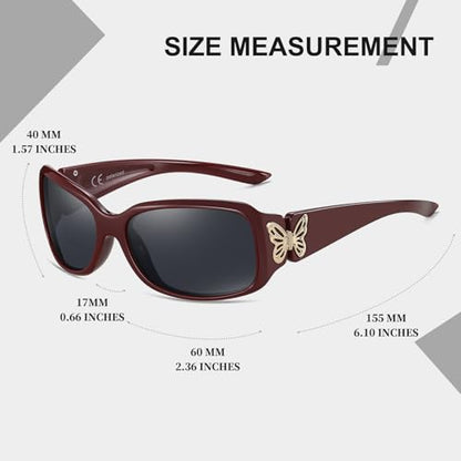 HAOLOTA Women's Polarized Sunglasses - Fashionable Wraparound Butterfly Design with UV400 Protection - color: A10 Wine Frame/Grey Lens