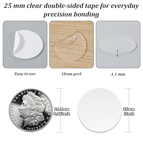 Xinjoduz 60 Pack Double Sided Adhesive Dots 25mm - Removable Transparent Round Tape for Phone Mounts Decor Crafts No Residue