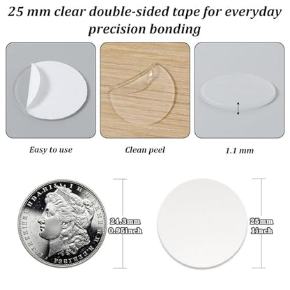 Xinjoduz 60 Pack Double Sided Adhesive Dots 25mm - Removable Transparent Round Tape for Phone Mounts Decor Crafts No Residue