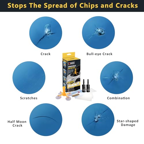 LOCBONDSO Windshield Repair Kit, Upgraded Fast-Curing Resin & Pressure Syringe, Quick Fix Auto Glass Repair for Chips, Cracks, Star & Bulls-Eye Damage, Long-Lasting Car Windshield Repair