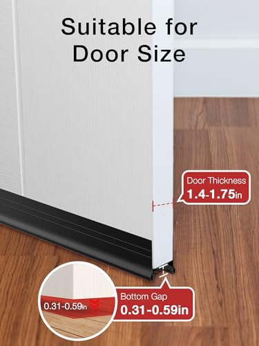 SUNMON Silicone Door Draft Stopper, 39in Upgraded Door Slide-On Under Door Seal Blocker, Under Door Sweep Weather Stripping（3.25FT Black） - size: 3.25FT-B