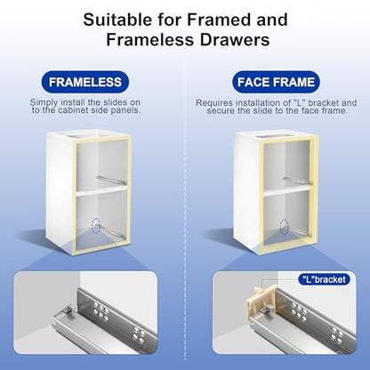 Knobonly 2 Pairs Undermount Drawer Slides 21 Inch, Soft 3 Folds Close Full Extension, 85lb Load Capacity, Easy Mount Rails with All Hardware for Kitchen Bathroom Drawers - size: 21 Inch, style: Soft Close - 2 Pairs